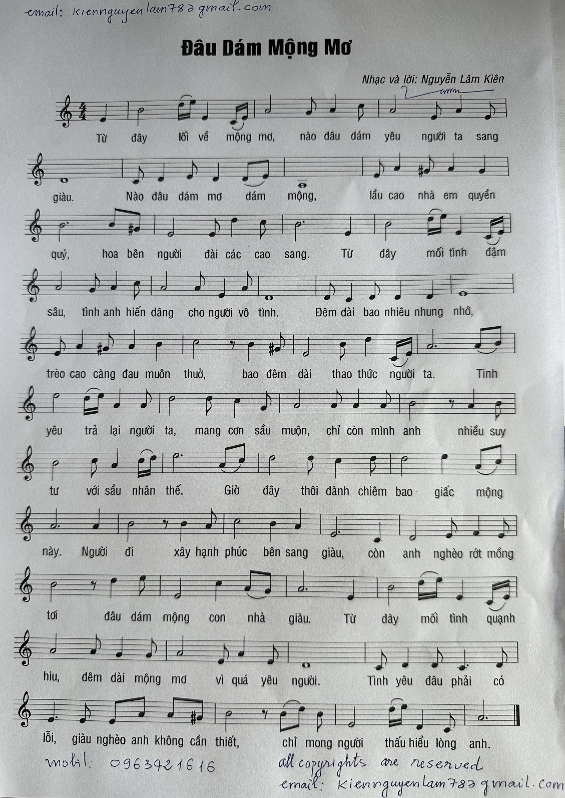 SHEET NHẠC ĐÂU DÁM MỘNG MƠ